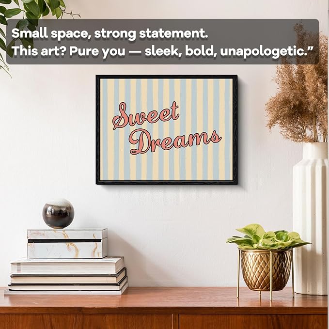 Sweet Dreams Quote Wall Art, bedtime wish message, nursery pastel wall decor, matte finish framed canvas print, nursery poster artwork, for kids room birthday gift, 15x12 inch
