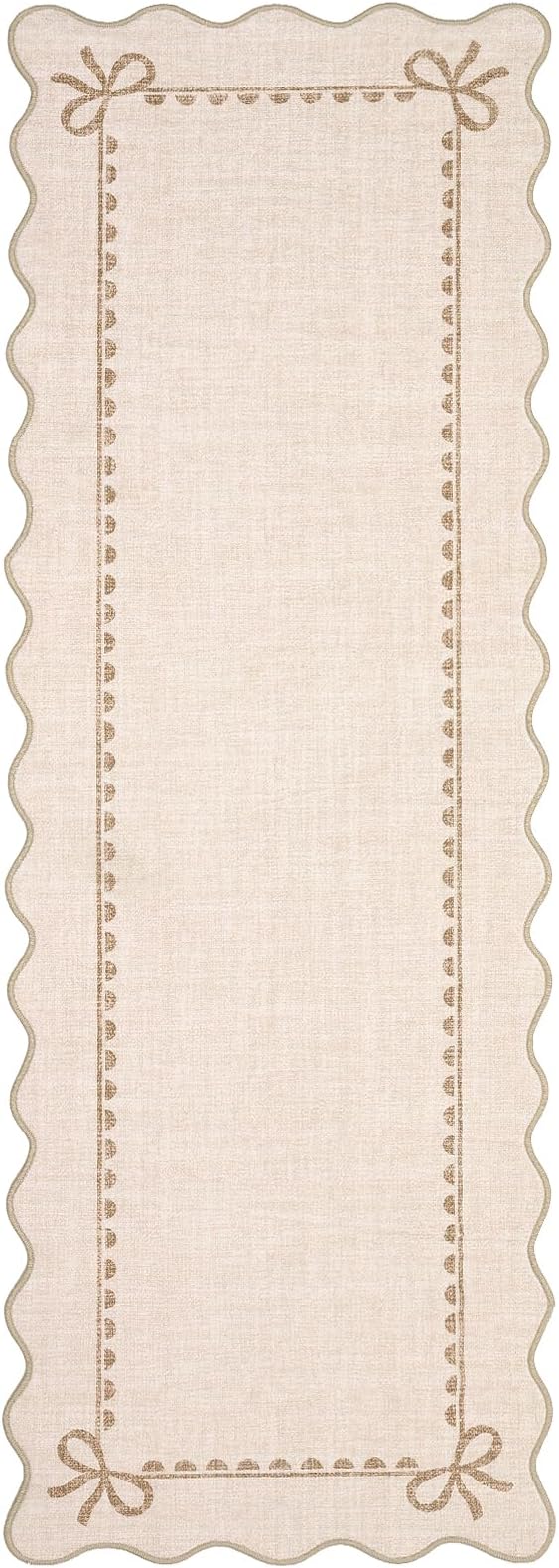GarveeHome Scalloped Bow Rug for Living Room, Solid Beige Rug for Dorm, Washable Runner Rug 2.5x8 Soft Low Pile Non Slip Scalloped Rugs for Nursery Bedroom Decor Hallway Entryway Playroom