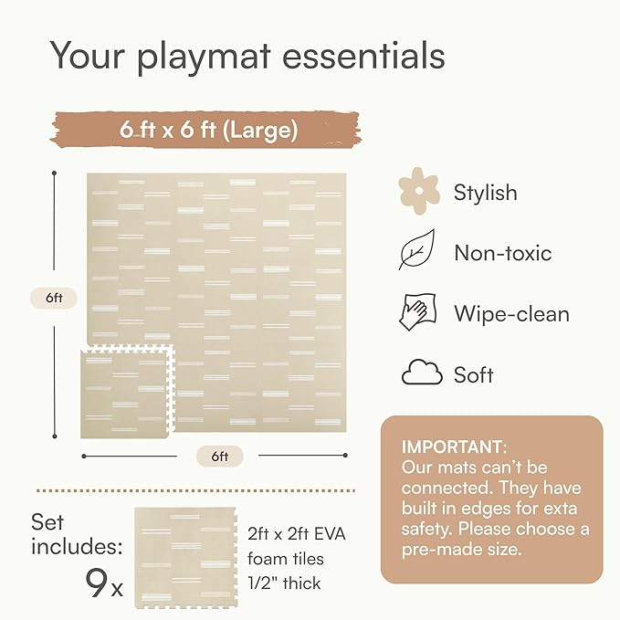 Lillefolk Foam Baby Play Mat – Interlocking Tiles for Kids | Non-Toxic Crawling Mat for Tummy Time, Toddlers & Babies – 6x6ft 9 Tiles