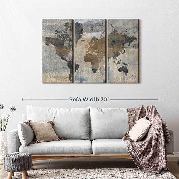 ElephantStock Stone World Wall Art - Horizontal Canvas - 3-Piece Lobby Wall Decor - Painting Map Canvas Print - Beige and Gray Decor for Wall by Avery Tillmon - 50" X 32"