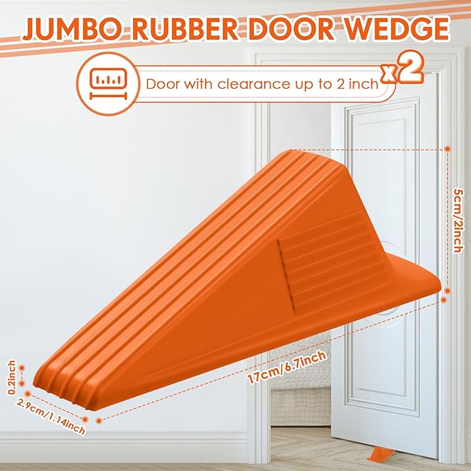 Frienda 2 Pcs Jumbo Door Stoppers Heavy Duty Door Stopper Tall up to 2inch Tall Wedge TPR Large Wedge Stackable Big Rubber Doorstop for Hotel Carpet Hardwood Concrete and Tile (Orange)