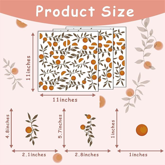 Orange Leaf Wall Decals Boho Fruit Leaf Wall Stickers Small Tree Leaf Sticker Vintage Green Leaves Decal Cute Orange Leaves Wall Decals for Nursery Kids Room Bedroom Kitchen Decor