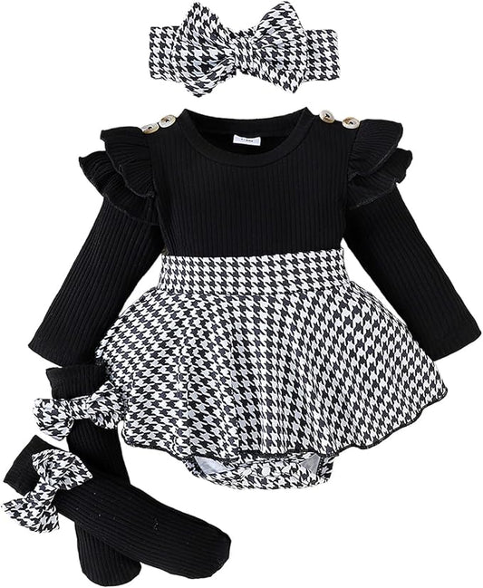 Giraropa Baby Girl Fall Winter Clothes Long Sleeve Romper Dress + Socks + Headband Newborn Infant Cute Casual Outfits