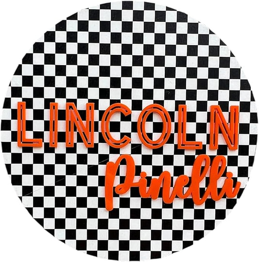 Custom Nursery Name Sign, checker theme nursery sign, boys nursery wall decor (Checkered)