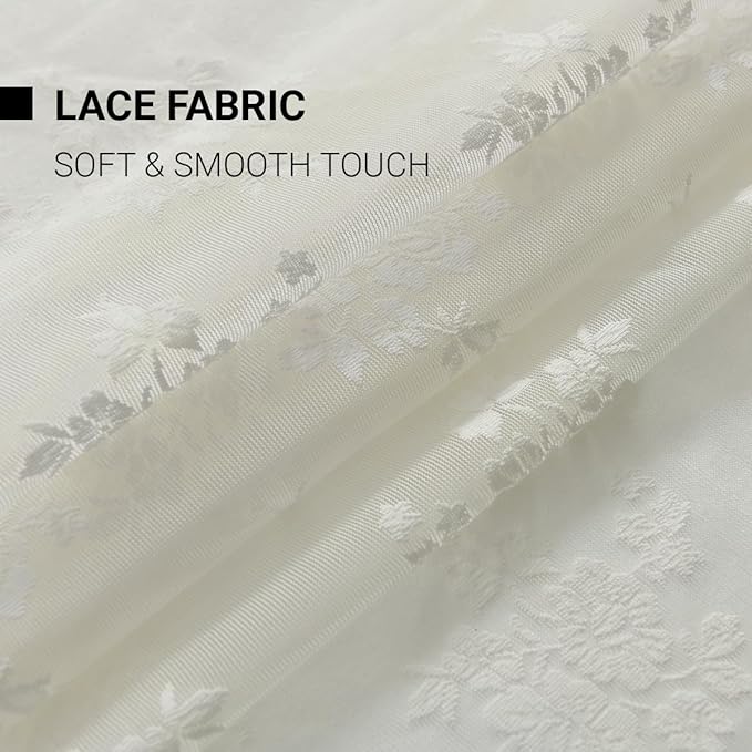 Kotile Ivory Lace Curtains for Bedrooom - Country Rusitc Floral Patterned Vintage Sheer Lace Curtains 72 Inch Length, Scalloped Privacy Sheer Window Curtain 52 x 72 Inch, 2 Panels