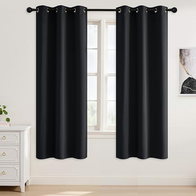 NICETOWN 100% Black Out Curtains 72 Inches Long 2 Panels for Living Room, Bedroom, Office Thermal Insulated Blackout Drapes Solid Grommet Noise Reducing Window Curtains, W40