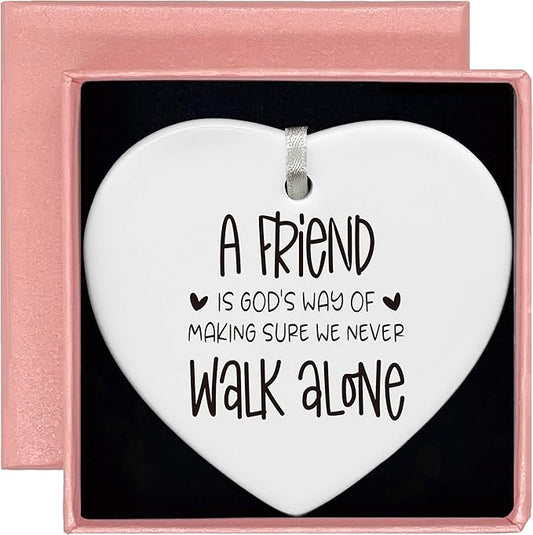 Heart Shaped Christmas Ornament-Friendship Gift for Best Friend Women BFF Soul Sister Birthday A Friend is God’s Way Ceramic Keepsake with Gift Box