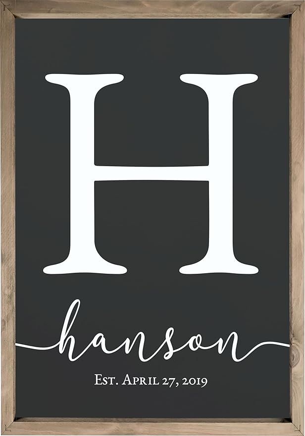 Framed Family Name Sign Personalized Monogram - Choose From Four Sizes