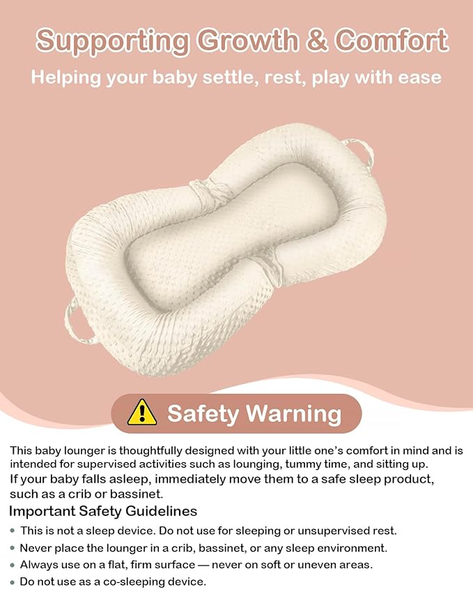 Baby Lounger Pillow : 2-in-1 Infant Lounger for Newborn 0-48 Months, Portable Tummy Time Mat for Home and Travel, Breathable & Soft Baby Seat for Baby, Babies Essentials Gifts