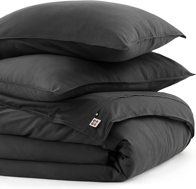 Bedsure Cotton Duvet Cover Queen, 100% GOTS Organic Cotton Duvet Cover Set, Fair Trade Certified Queen Bedding, Eco-Friendly, Ultra-Soft, Breathable Home Bedding for All Seasons(Dark Grey, 90"x90")