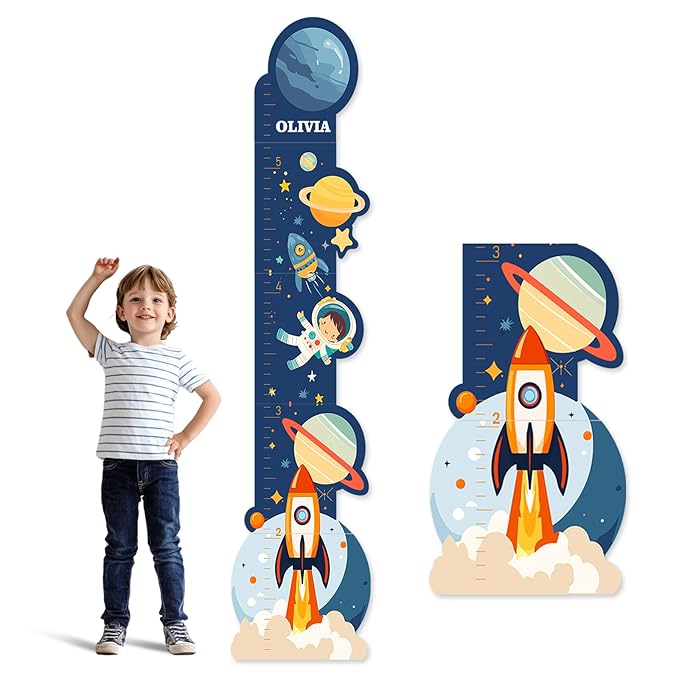 Personalized Name Wooden Growth Chart Wall Decor – Kids' Space Height Measurement Chart for Baby, Boys & Girls Room 62.5" x 15.5"