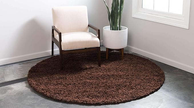 Unique Loom Solid Shag Collection Area Rug (6' 1" Round, Chocolate Brown)