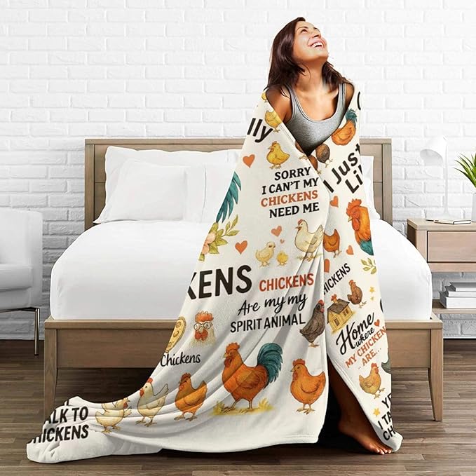 Cute Chicken Blanket I Just Really Like Chickens Throw Blanket Rooster Soft Cozy Fleece Fuzzy Plush Warm Stuff Bedding Funny Animal Blankets Gifts for Boys Girls Kids Adult Men Women 50"X60"
