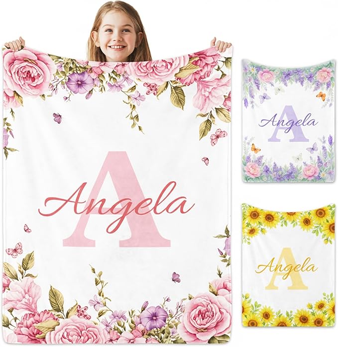 Ships from The US, Personalized Baby Blankets for Girls, Custom Baby Blanket for Kids Soft Flanne Blankets in Easter Personalized Baby Gifts for Infant Newborn Shower (Rose Pink)