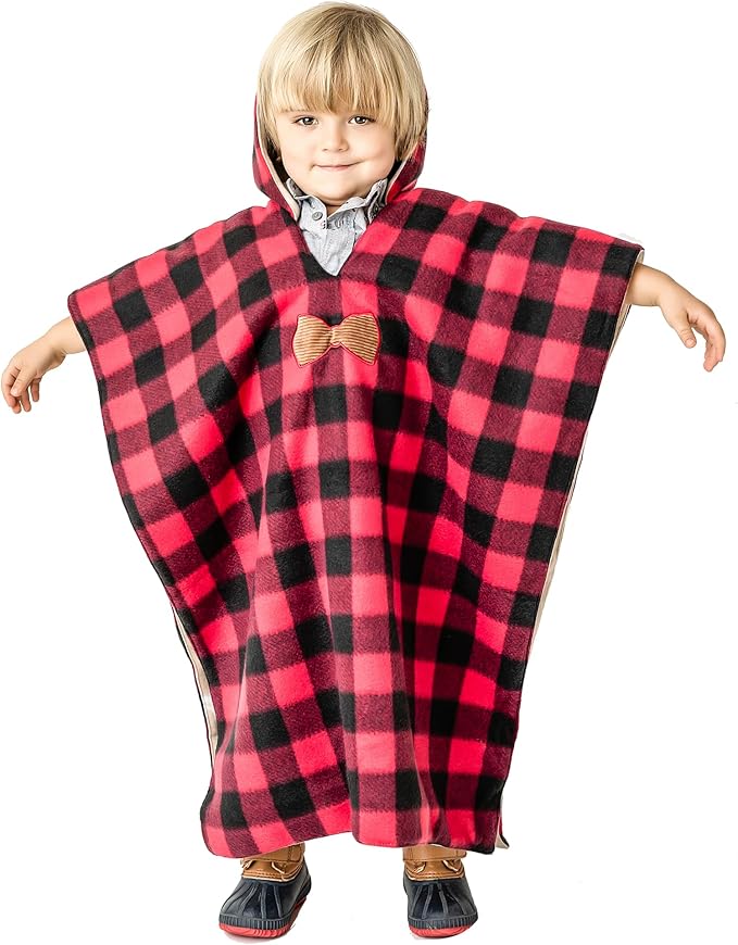 Birdy Boutique Car Seat Poncho for Kids – Reversible Warm Blanket with Hoodie – Safe to Use Over Seat Belts – Easy On, Easy Off, and Doesn’t Impact Seat Performance - Deer and Buffalo Plaid – One Size