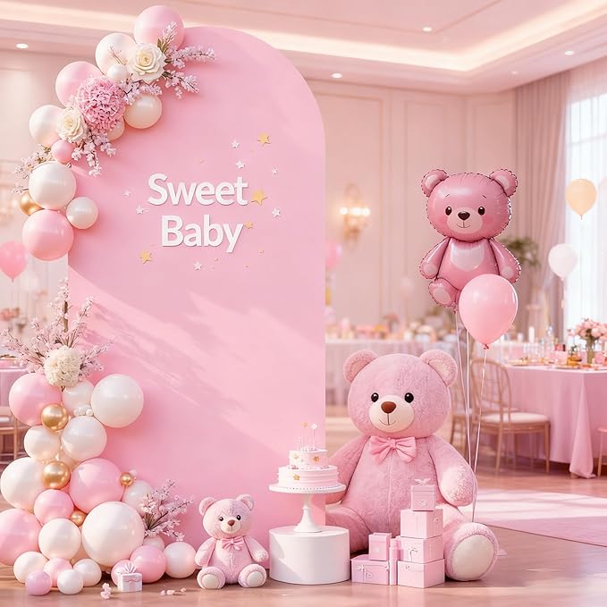 6.6FT Baby Pink Arch Cover,Spandex Fitted Wedding Arch Stand Covers Round Top Chiara Backdrop Cover for Birthday Party Ceremony Banquet Decoration