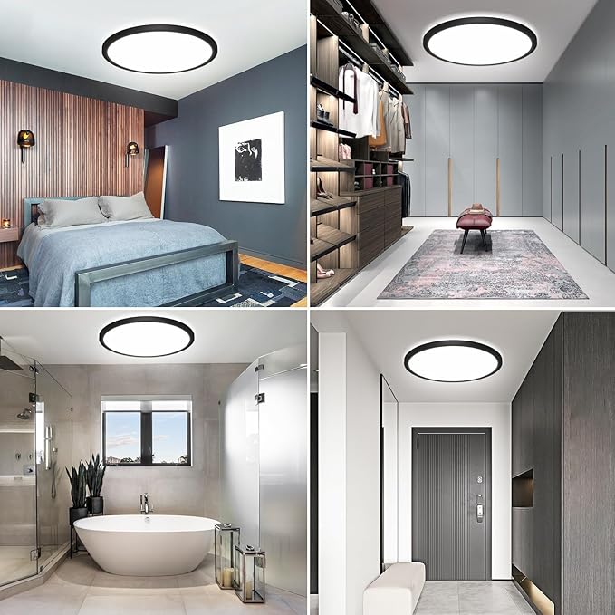 Libtit 13 Inch Black Flush Mount Ceiling Light - 3 Pack, 3200LM, Low-Profile LED Light Fixture for Bedroom, Kitchen, Living Room