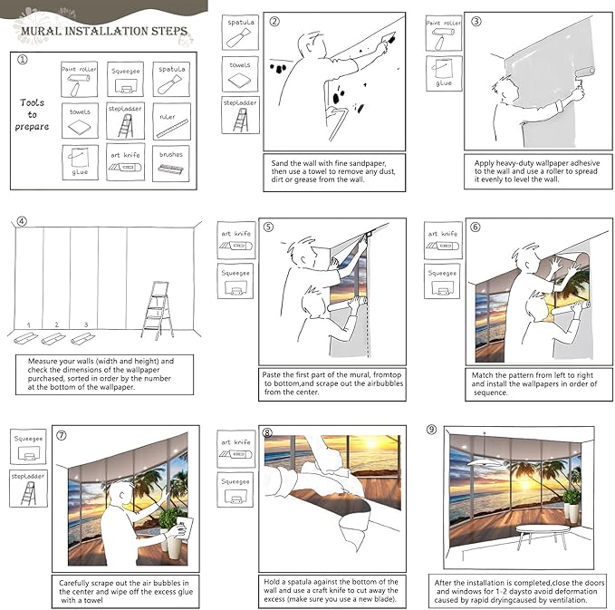 AFZEVEB-3D Landscape Wallpaper seafront verandahs Wall murals for Bedroom 159"x107"(Not Peel and Stick)