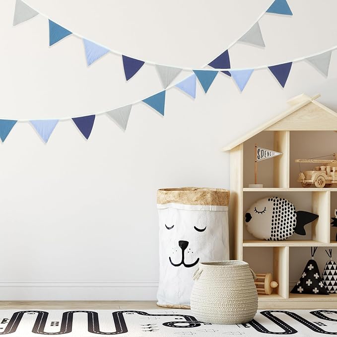 Oudain 15.5 ft Pennant Banner Flags, 2 Pcs Nursery Garland Triangle Bunting Flag Baby Banner for Nursery Decor Baby Birthday Boho Wedding Shower Party Event, Each 7.75 ft(Bright Color)