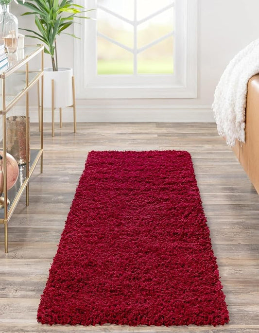 Unique Loom Solid Shag Collection Area Rug (2' 6" x 19' 8" Runner, Cherry Red)
