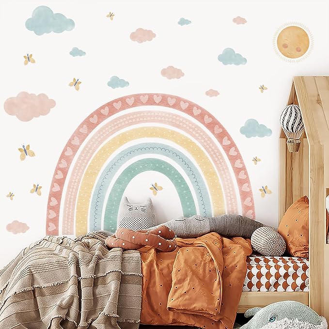 Large Rainbow Wall Decals for Kids 47.24 x 35.4 Inches- Large Peel and Stick Boho Rainbow Classroom Decor, for Toddler Girl Room Merry Christmas Wall Decal