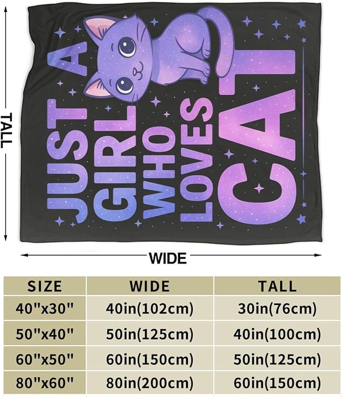 Cat Throw Blanket Lovely Kitten Just A Girl Who Loves Cat Fleece Blanket Soft Cozy Fuzzy Plush Warm Stuff Bedding Blankets Gifts for Kids Cats Lover Girls Boys Kids Adult Men Women 60"X80"