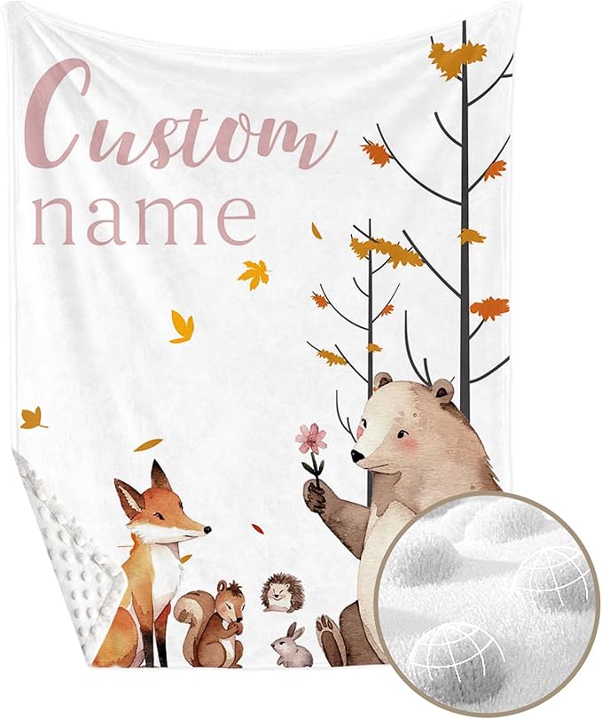Personalized Crib Bedding Set for Boys Girls, Custom Baby Crib Sets with Name, Fox Sika Deer Design Nursery Bedding 2 Piece - Soft Blanket with Double Layer Dotted Backing, Crib Fitted Sheet