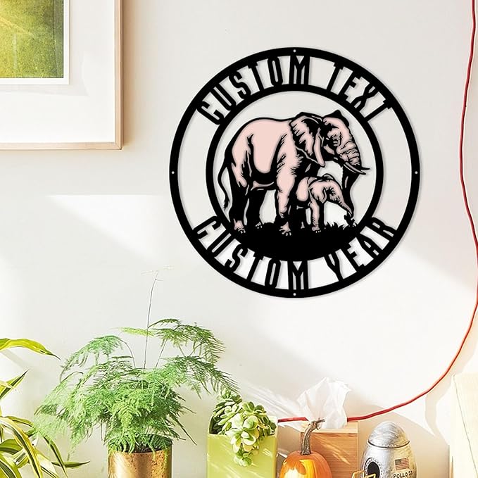 Custom Elephant Metal Sign, Kid’s Nursery Decor, Personalized Wall Art for Wildlife Lovers, Personalized Birthday/Mother’s Day Gift for Mom/Grandma/Women