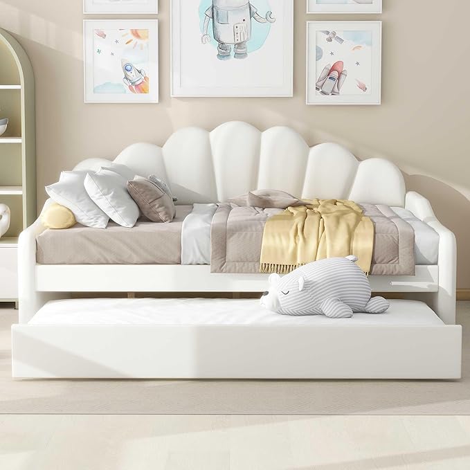 Bellemave Full Size daybed with Trundle for Adults, Kids, Girls, Teens, Full Size daybed with Trundle for Living Room, Velvet, Beige