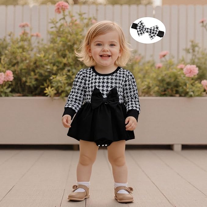 Giraropa Baby Girl Fall Winter Clothes Long Sleeve Romper Dress + Socks + Headband Newborn Infant Cute Casual Outfits