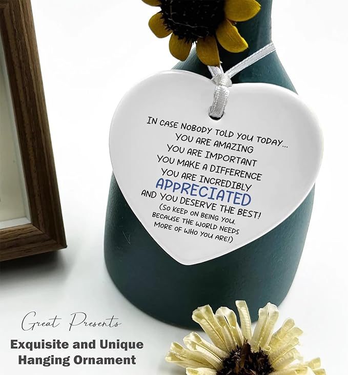 Heart Shaped Christmas Ornament-Inspirational Quote Gift-Affirmation Reminder Positive Motivational Encouragement Keepsake in Case Nobody Told You Today-Ceramic Decor