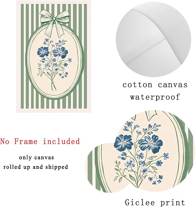Deocorlevel Minimalist Flower Wall Art Blue Floral Painting Modern Blue Art Sage Green Minimalist Artwork Watercolor Wildflower Prints Trendy Green Poster Aesthetic Flower Prints 16x24inch No Frame