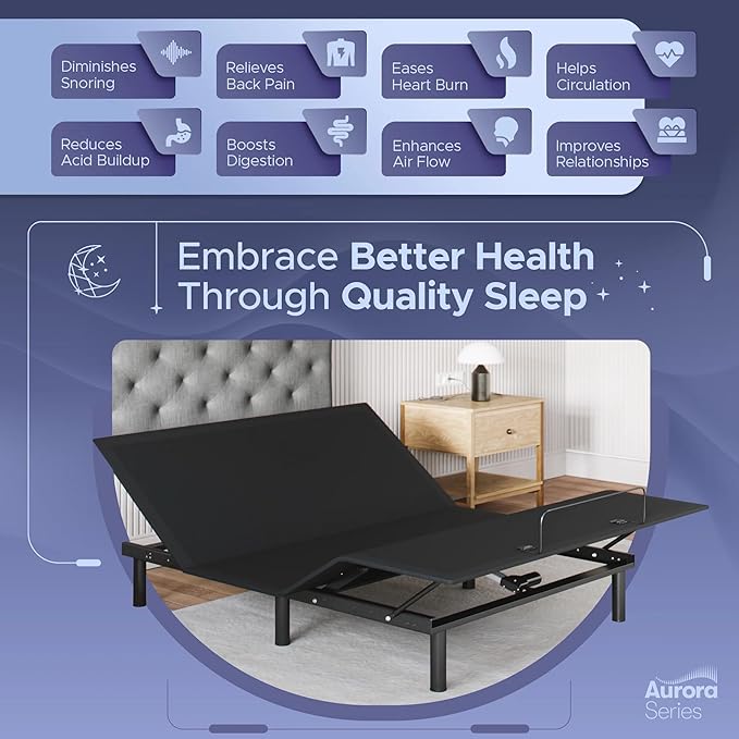 Celestial Sleep Aurora Adjustable Bed Base (Frame Only), Easy Assembly, Head and Foot Lift, Zero Gravity, Memory Positions - Full