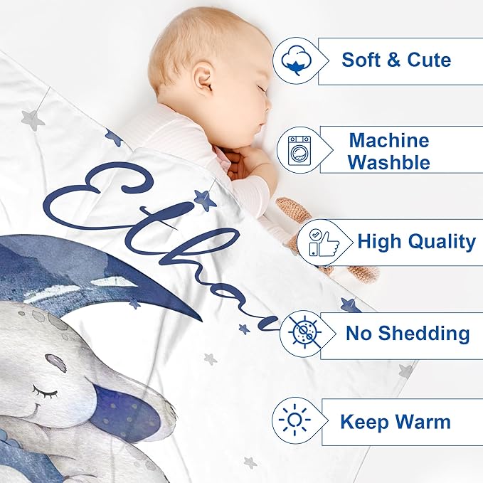 J&SBGFT Personalized Baby Blanket for Boys, Custom Blanket with Name, Receiving Blankets for Toddlers Kids, Nursery Stroller Crib Decor Throw 30"x40", Color 8
