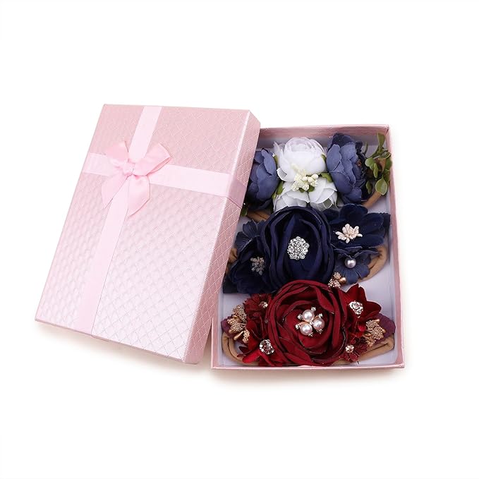 Baby Girl Floral Headbands- 3pcs Nylon Headband Handmade Flower Crown Elastic Hairband Newborn Toddler Hair Accessories Gifts for Girls （1-6 years old）