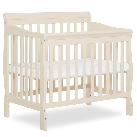 Dream On Me Aden 4-in-1 Convertible Mini Baby Crib French White, GreenGuard Gold & JPMA, Sustainable Pinewood, Non-Toxic Finish, 3 Mattress Heights, Converts to Mini Day & Twin-Size Bed