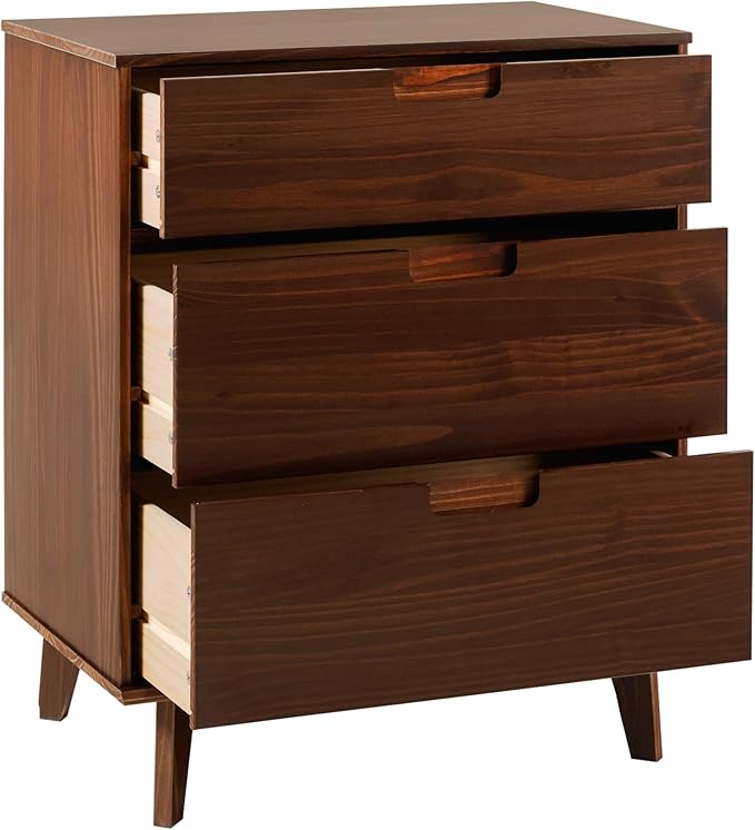 Walker Edison Sloane 3-Drawer Groove Handle Solid Pine Wood Dresser, 36 Inch, Walnut