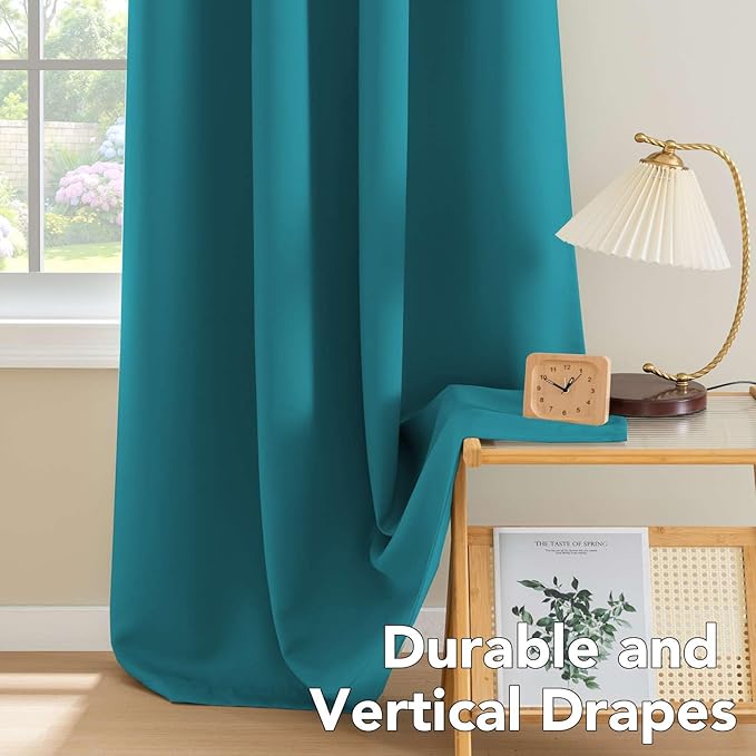 H.VERSAILTEX Premium Blackout Thermal Insulated Room Darkening Curtains for Bedroom/Living Room - Classic Grommet Top (2 Panels, Turquoise Blue, 52 Inch by 54 Inch)
