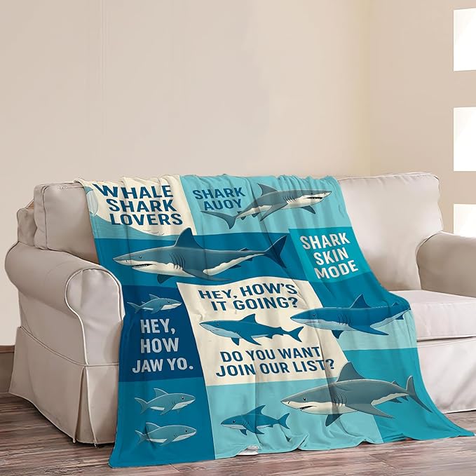 Shark Fleece Throw Blanket Fuzzy Plush Super Soft Cozy Warm Stuff Bedding Blanket Gifts for Whale Shark Lover Boys Girls Kids Adult Men Women 50"X60"