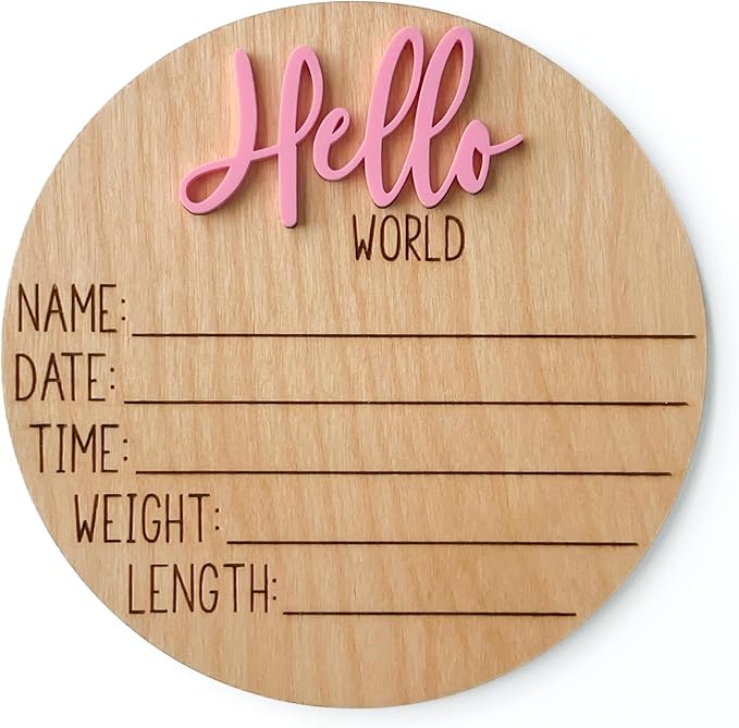 Hello World Newborn Sign, Baby Announcement Sign, Birth Announcement Sign, Hello World Nursery Sign, Baby Hospital Sign, Photo Prop for baby girl boy - (Bubblegum)