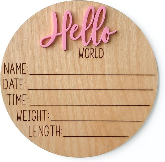 Hello World Newborn Sign, Baby Announcement Sign, Birth Announcement Sign, Hello World Nursery Sign, Baby Hospital Sign, Photo Prop for baby girl boy - (Bubblegum)