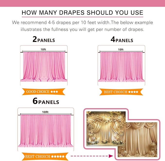10x10ft Wedding Curtains Pink Wedding Backdrop for Ceremony Prom Stage Backdrop Satin Fabric Curtain Drapes Curtains Panels with Rod Pockets W5' x H10'2 Panels YUNBSDJ037