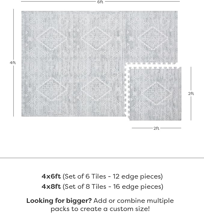 House of Noa Baby Play Mat – 4x6 Gray Ula – Set of 6 Tiles – Cushioned EVA Foam Play Mat for Floor, Soft Interlocking Baby Crawling Mats for Hard Floors