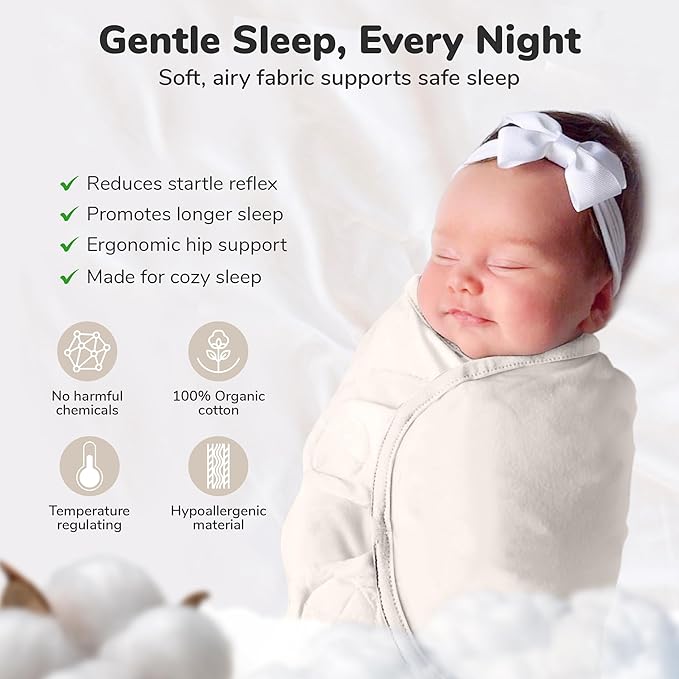 Mama Cheetah Baby Swaddle Sack, Organic Cotton Swaddle Blanket, Adjustable Swaddle Sleep Sacks, Easy Swaddles for Boy Girl 0-3 Month, Baby Essentials, 4-Pack, Melange