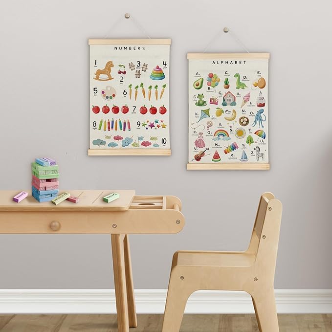 SereneHanctuary Alphabet Numbers Poster Hanger Frame,Educational Abc Number Alphabet Wall Art for Kids Playroom Nursery Room Classroom Decor,12X16Inches