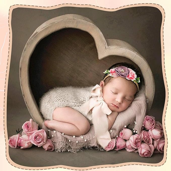 Buryeah 7 Pcs Baby Photoshoot Props Wrap Kit Includes 3 Pcs 66.9 x 35.4'' Newborn Photography Props 4 Pcs Baby Flower Headband Photo Supplies for Boy Girl Infant Toddler