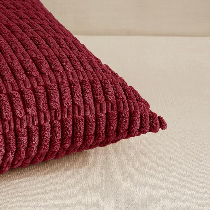 Fancy Homi 2 Packs Decorative Throw Pillow Covers for Living Room Couch Bed, Modern Farmhouse Boho Home Decor, Accent Cushion Case (12 x 12 Inch, Burgundy)