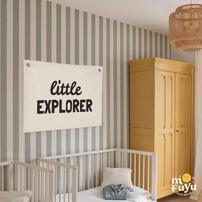Little Explorer Canvas Banner,Boys Room Decor,Travel Themed Wall Hanging Banner Flag Decor for Nursery, Baby Shower Birthday Gift 30x20 Inch