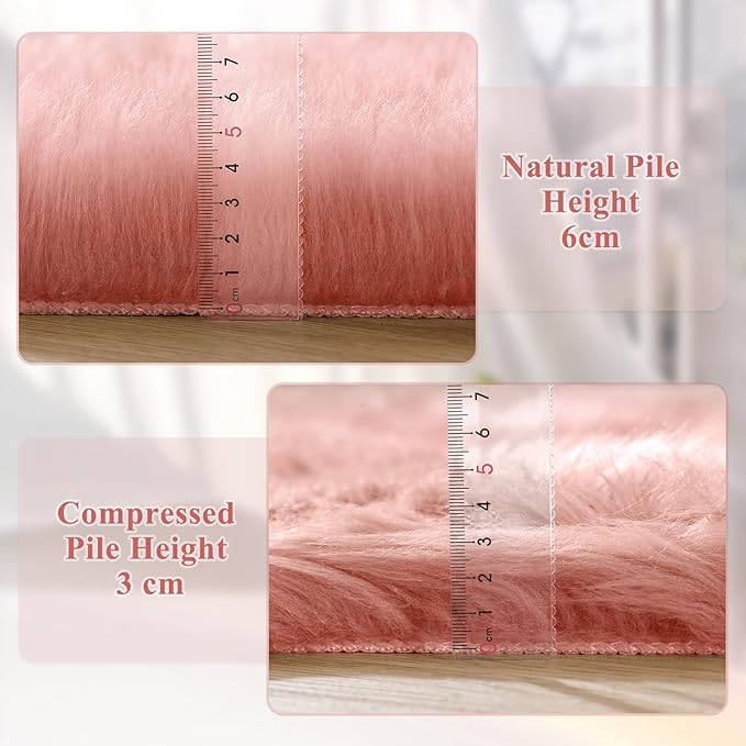 Shag Area Rugs 9x12 Rugs for Living Room Pink Washable Fluffy Sheepskin Fur Rugs for Bedroom Nursery Fuzzy Rug