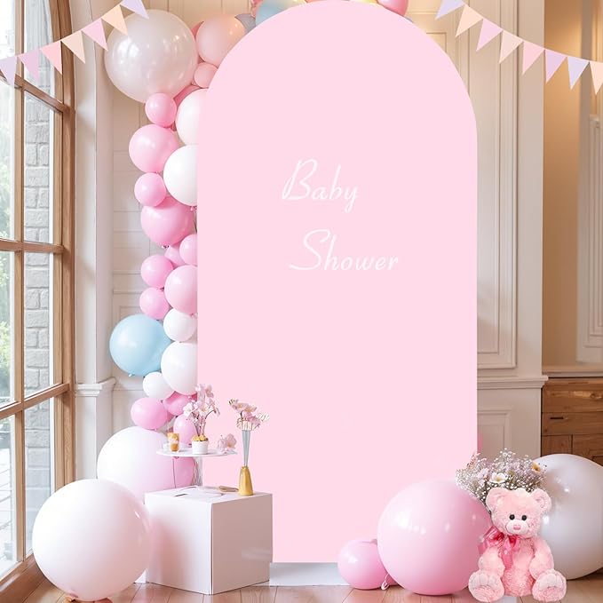 6FT Baby Pink Arch Covers, Spandex Fitted Wedding Arch Stand Covers Round Top Chiara Backdrop Cover for Birthday Party Ceremony Banquet Decoration
